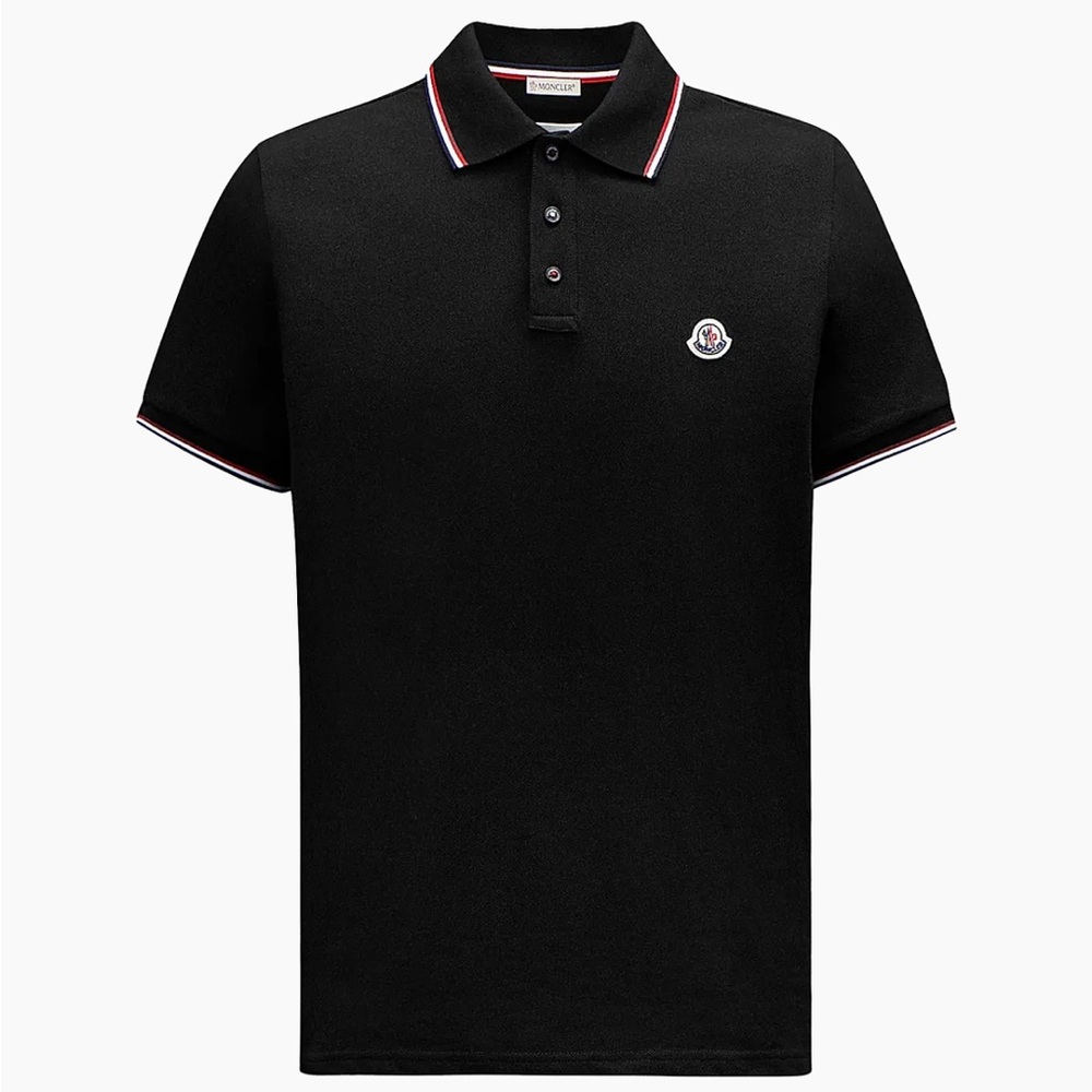 Moncler Black Polo Shirt with White Trim